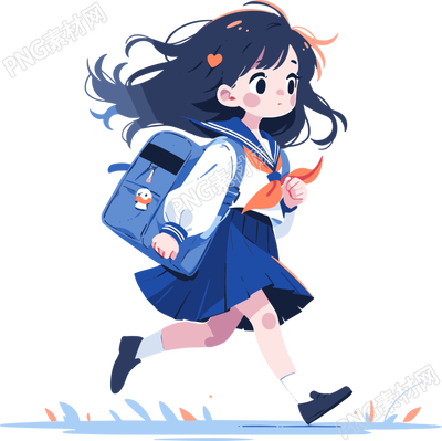 穿校服的女孩背著書包課本扁平插畫