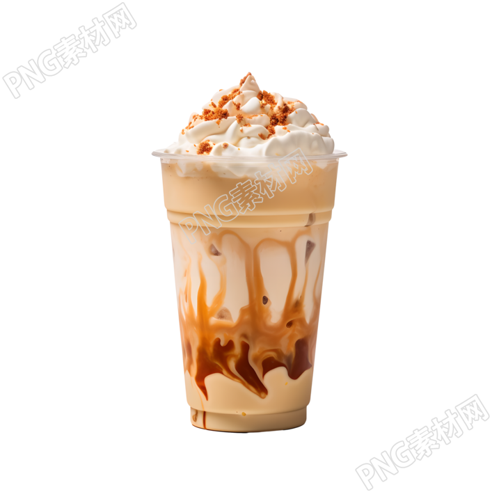 透明塑料杯装的焦糖奶茶素材