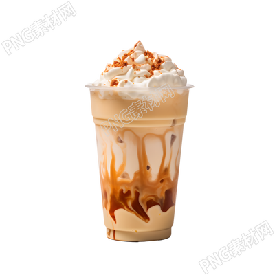 透明塑料杯裝的焦糖奶茶素材