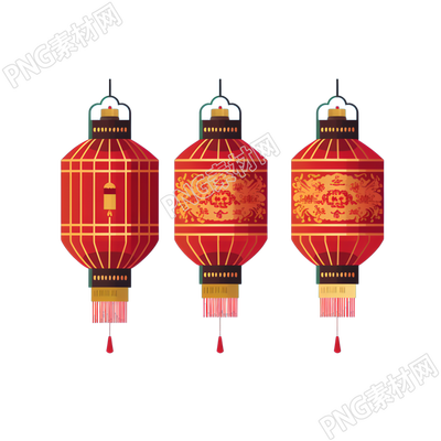 三只紅色中國燈籠春節(jié)活動(dòng)素材