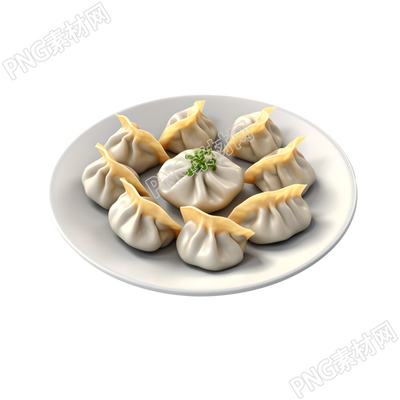 簡單卡通3D白色背景上的美味中國餃子素材