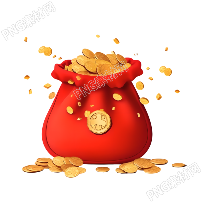可爱金红色袋子和硬币插图