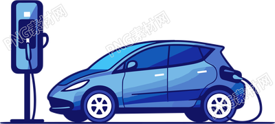藍(lán)色電動(dòng)汽車(chē)在充電站插圖