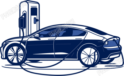 可愛(ài)電動(dòng)汽車(chē)在電動(dòng)充電站插畫(huà)