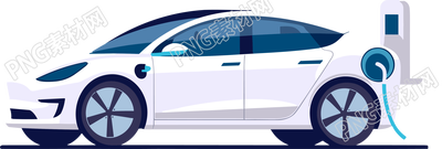 白色電動(dòng)汽車(chē)在充電站插畫(huà)