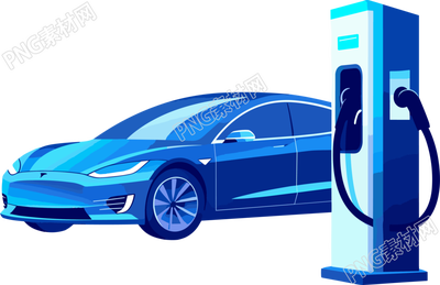 藍色電動汽車插畫