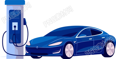 充電站的藍色汽車插畫