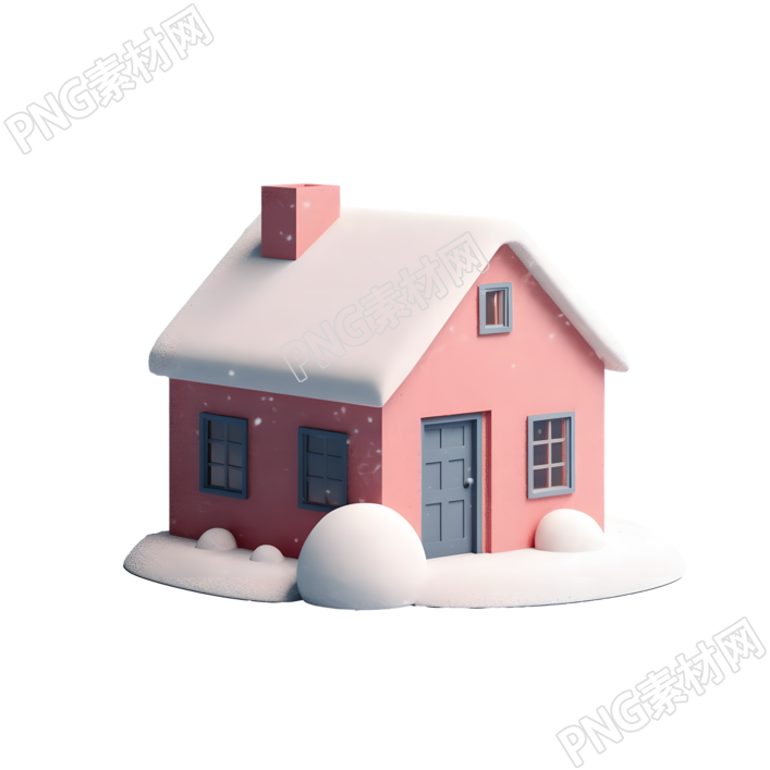 雪顶小房子3D素材插画