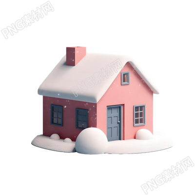 雪頂小房子3D素材插畫