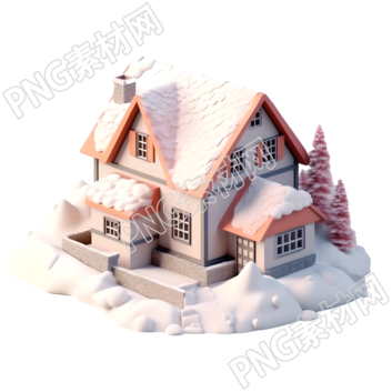 雪地中的小房子插画