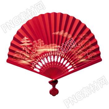 透明背景純紅色中國(guó)風(fēng)折扇素材