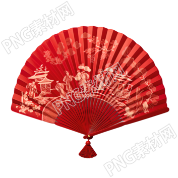 纯红色中国风折扇插画