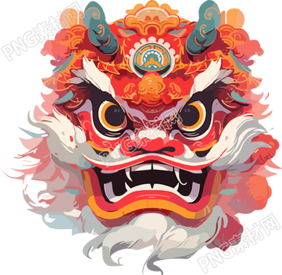 中國(guó)新年豐富多彩的舞獅插圖
