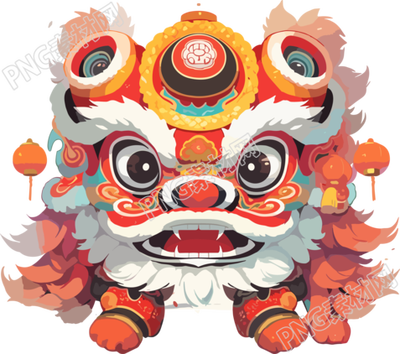 彩色逼真風(fēng)格的中國(guó)新年舞獅插圖