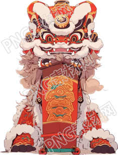 中國(guó)新年彩色逼真風(fēng)格的舞獅插圖