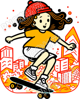 可爱女孩滑板插画