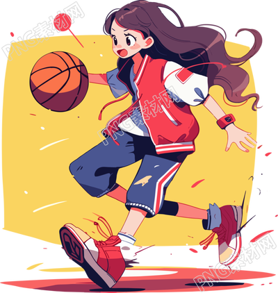 打籃球的少女插畫