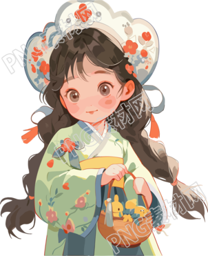 可愛的中國國風(fēng)女孩童真插畫