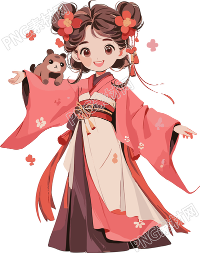 透明背景可愛漢服風(fēng)女孩插畫