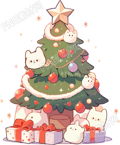 可愛兔子圣誕樹素材