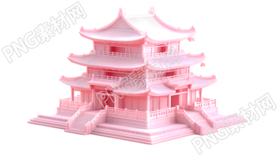 粉色玻璃感新中式建筑插圖