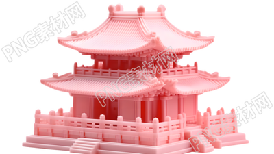 古代中國閣樓果凍積木模型插畫