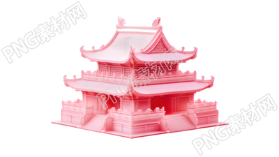 古代風格中國閣樓果凍積木模型插畫