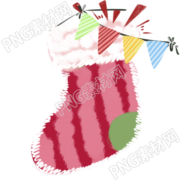平安夜粉色條紋圣誕襪小彩旗插圖