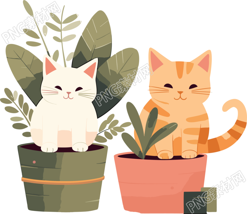 儿童绘本可爱软萌的盆栽猫猫插画设计