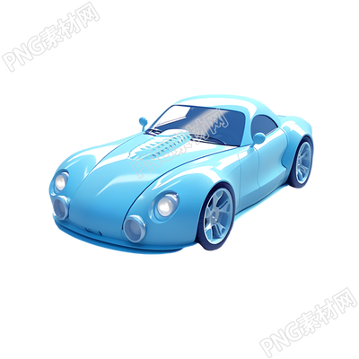 卡通交通工具藍(lán)色汽車(chē)3D渲染插畫(huà)