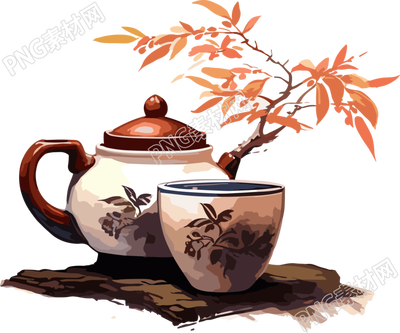 茶壺茶杯透明背景插畫(huà)設(shè)計(jì)