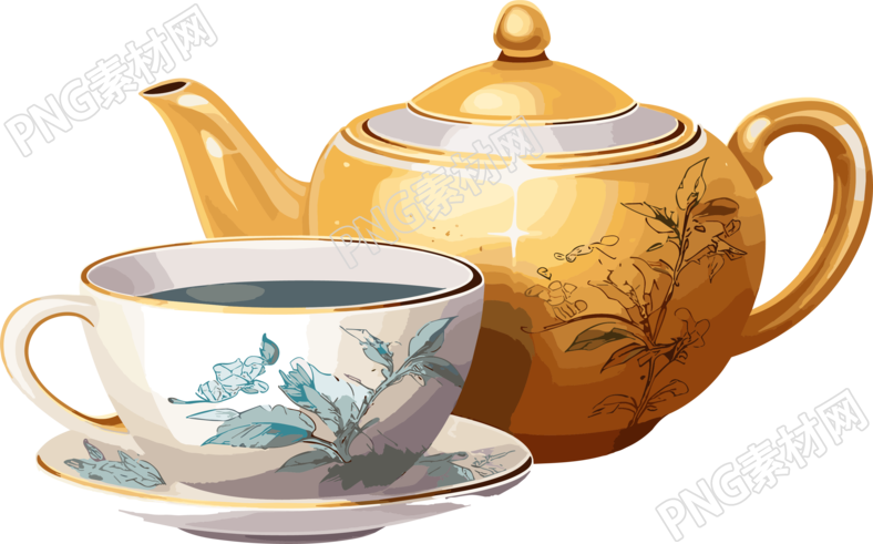 茶壶及杯子插画素材
