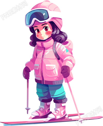 滑雪兒童粉色滑雪服PNG素材
