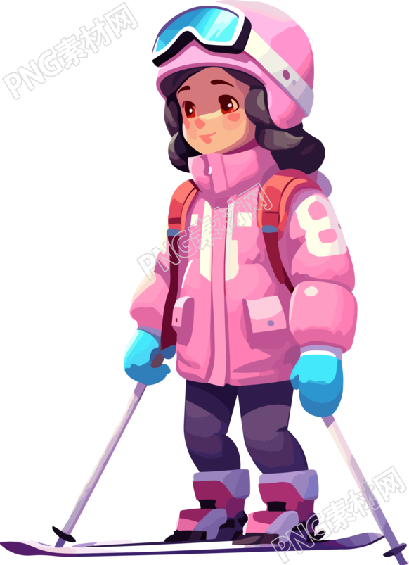 可爱滑雪儿童透明背景插画