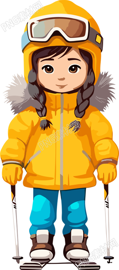 滑雪兒童2D平面插畫