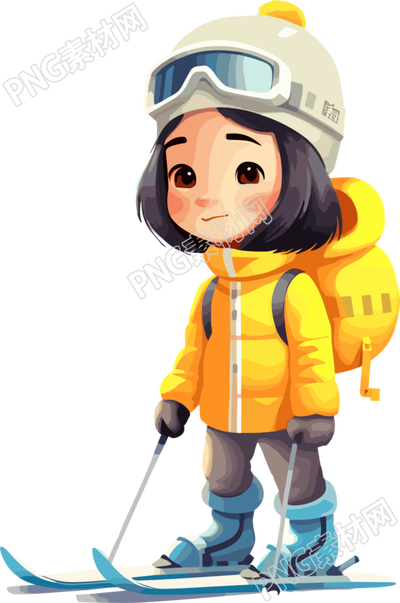 萌萌的滑雪兒童黃色滑雪服素材