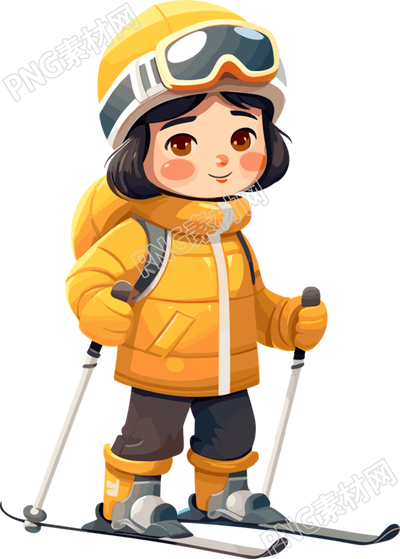 滑雪兒童2D平面插圖