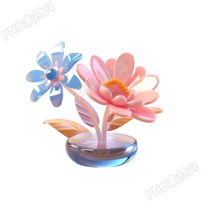 花朵摆件3D透明背景设计素材