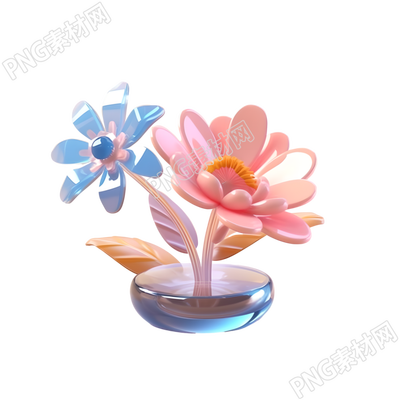花朵擺件3D透明背景設(shè)計(jì)素材
