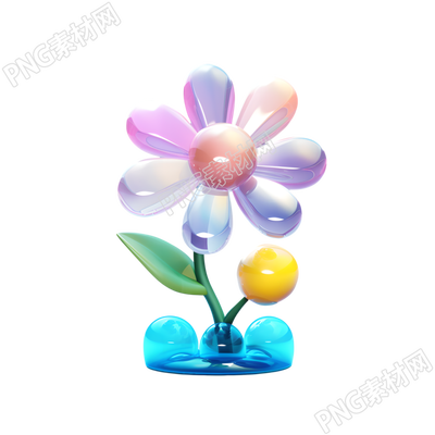 花朵擺件3D透明玻璃插圖