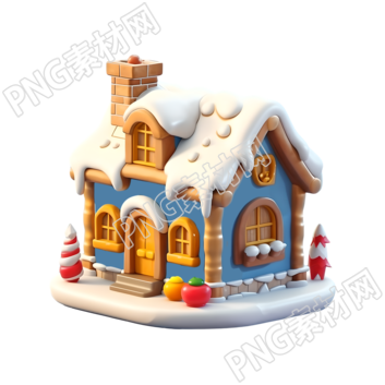圣誕雪屋3D圖標(biāo)插畫