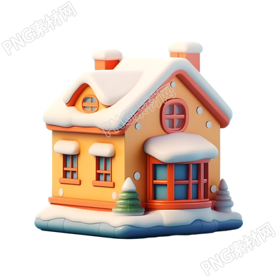 圣誕雪屋透明背景3D插圖