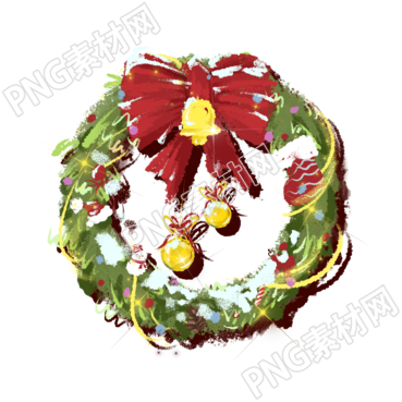 圣誕花環(huán)紅色蝴蝶結(jié)手繪插畫