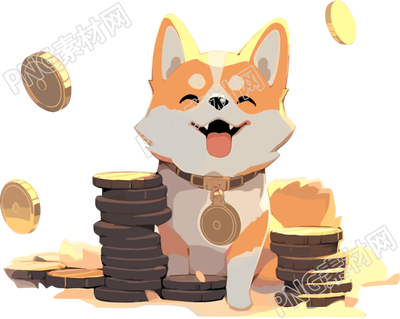 金幣旁邊的柴犬火柴狗素材