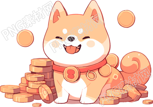 火柴犬金币图案插画素材