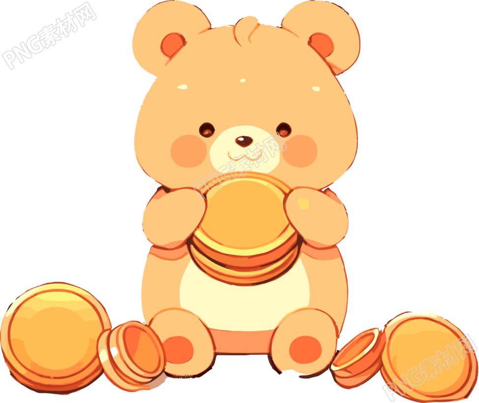 可爱小熊与金币插图素材