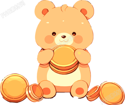 可愛小熊與金幣插圖素材