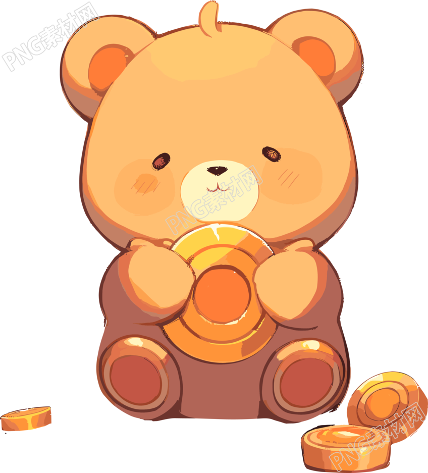 可爱小熊抱着金币图案素材