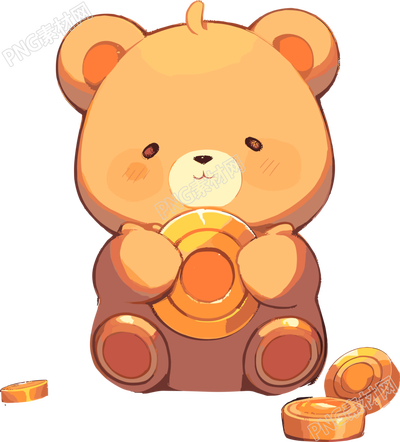 可愛小熊抱著金幣圖案素材