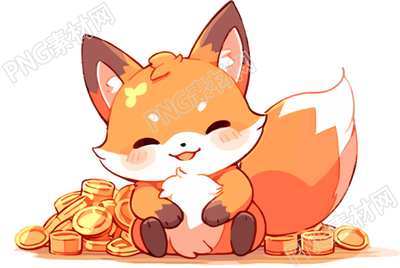 金幣小狐貍插畫可愛素材